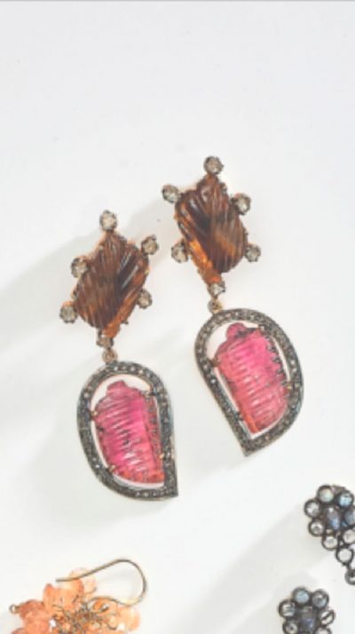 Stunning Anguria Pink Watermelon Tourmaline, Diamond, Gold and Silver designer earrings: sold out