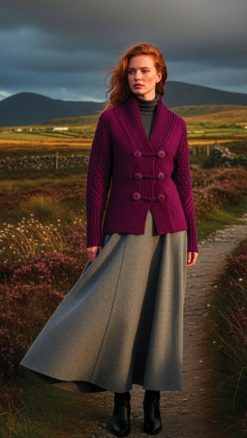 West End Knitwear Aran cardigan-jacket in raspberry-black at CountryClubuk best price