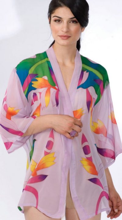 South Pacific Silk Collection: Hand-painted Tropic Ginger silk jacket from Hawai'i: stunning in Lilac Wine