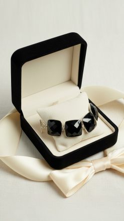 faceted black onyx pyramid bracelet in presentation box