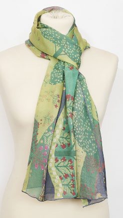Thea Porter Lebanon silk scarf styled in a soft knot highlighting sheer silk and pattern detail