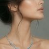 Black and white diamond necklace in gold worn on model, contemporary 3.09ct statement design