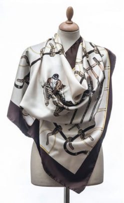 New Annata Cavaliere Silk Scarf Designer Collection from Lake Como, Italy: Show Jumper in brown and cream