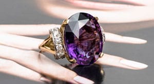 Spectacular 25 carat amethyst, diamond and 18ct yellow gold ring from Hatton Garden