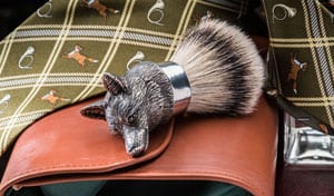 Finest handmade English pewter fox mask silver tip badger shaving brush