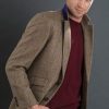 The new season's jackets: the ultra-cool brown herringbone with lilac overcheck