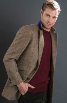 The new season's jackets: the ultra-cool brown herringbone with lilac overcheck