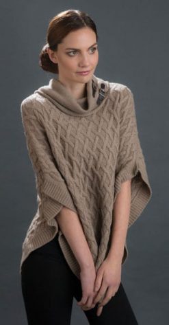 Smart and soft cashmere-silk blend textured roll-neck poncho from Italy