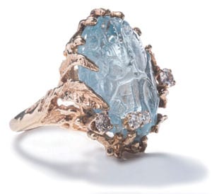 Fabulous large precious aquamarine, diamond and gold cocktail ring