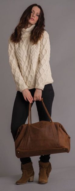 Fabulous pure merino Aran cowl neck sweater by Westend Knitwear