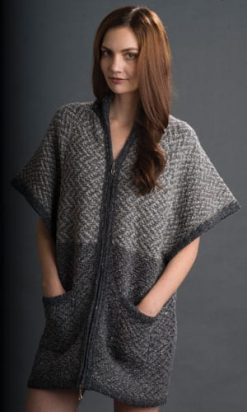 Stylish Donegal wool kimono-sleeve jacquard three-quarter coat