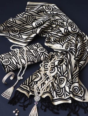 Silk Art: Luxurious reversible pure silk stole: Deco Volute by Stephen Bauer