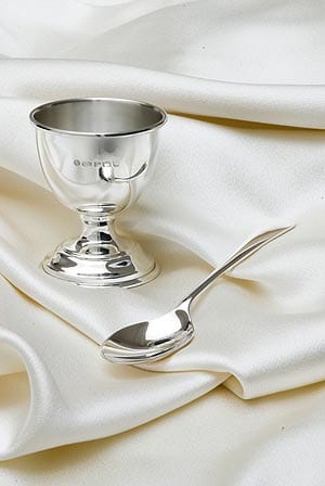 Fine English sterling silver eggcup and spoon Christening set