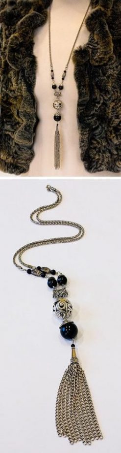 New Mayer designer necklace in black onyx and stainless steel