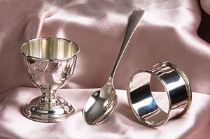 Sterling silver eggcup, spoon and napkin ring Christening set