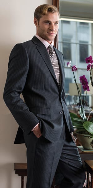 Six of the best new tailored City suits: the distinguished charcoal grey triple lilac pinstripe