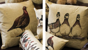 Fine Flemish woven tapestry cushions: Grouse and Duck