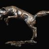 Fox Leaping Bronze by Michael Simpson