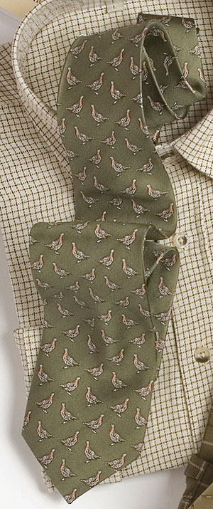 Smart pure silk grouse tie in claret, yellow or green