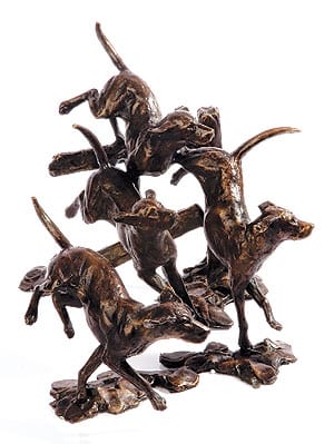 Bronze pack of hounds by Michael Simpson