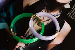 Polished Green Jade and Gold Bangles: High Fashion, Oriental style