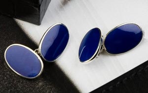 Sterling silver cufflinks inlaid with the semi-precious stone, lapis lazuli