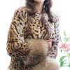 Luxurious leopard print fox-trimmed fur coat