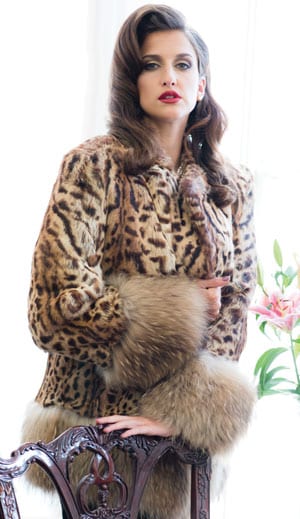Luxurious leopard print fox-trimmed fur coat