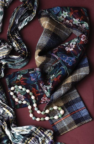Iconic brands: Liberty print and Harris Tweed double-sided scarves in pure wool and cotton, a snip at £33
