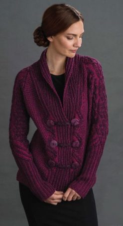 Fabulous soft double-breasted jacket-cardigan in pure merino wool Aran style