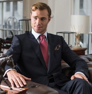 Six of the Best City Suits: the debonair navy pinstripe with red shadow stripe