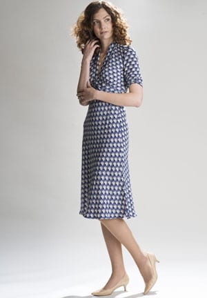 Nancy Mac Summer 2016 Collection: Paris fans, the Sable dress in navy and biscuit silk viscose crepe
