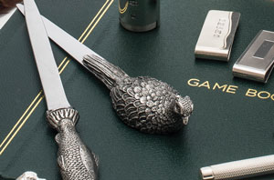Handcast English pewter pheasant letter opener