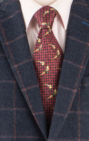 Pure silk pheasant tie on tweed: a snip at £17.50