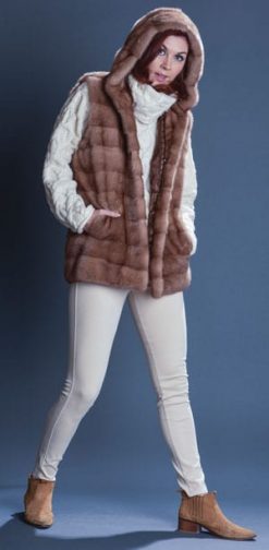 Fabulous new mink hooded gilet crafted by European couture furrier: save over £2,000