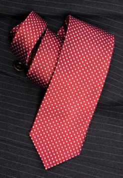 Smart dark red silk woven tie with grey spot