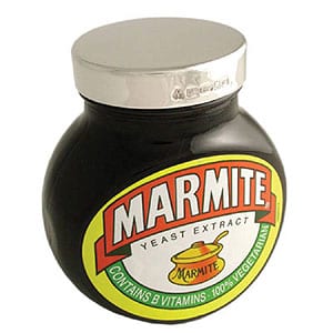 English sterling silver-lidded Marmite: 125g jar