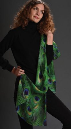 Silk Art: Pure silk chiffon Peacock Scarf by Fox and Chave