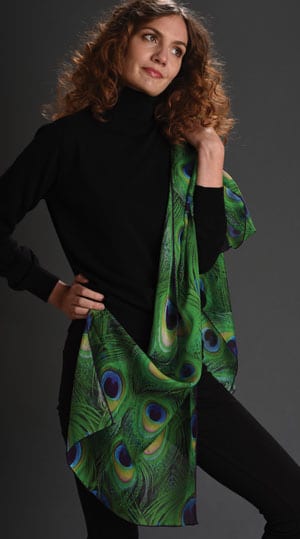 Silk Art: Pure silk chiffon Peacock Scarf by Fox and Chave