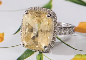 The Sundance Ring: Large 13.10 Carat Natural Yellow Sapphire, Diamond and 18ct White Gold