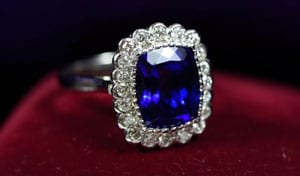 Sensational 6.71-carat AAAA-plus tanzanite, diamond and 18ct white gold Revelation Ring