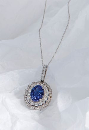 Glorious Temptation Necklace from Hatton Garden: 3.30 carat tanzanite and 1.51 carat diamond