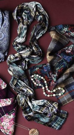 Silk Art: Pure silk twisted velvet tartan scarf and evening shawl