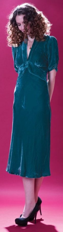 Velvet Revolution: the new Nancy Mac Collection: Sable midi dress in Rosewood silk velvet