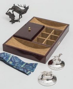 Craftsman-made, super-useful Valet Tray in polished camphor burl wood, by Hillwood