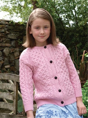 Irish knitted, hand finished, extra-soft Merino cardigan for girls
