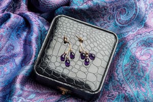 Amethyst and 14ct gold pear-cut earrings
