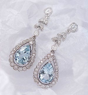 Aquamarine, diamond and 18ct gold pendant earrings