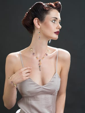 The Angel Falls: semi-precious gems and 14ct gold: Set of necklace, earrings and bracelet