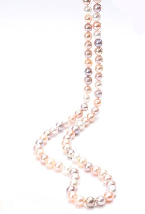 Natural coloured 25in Orchid Pearl Necklace with 14ct gold clasp